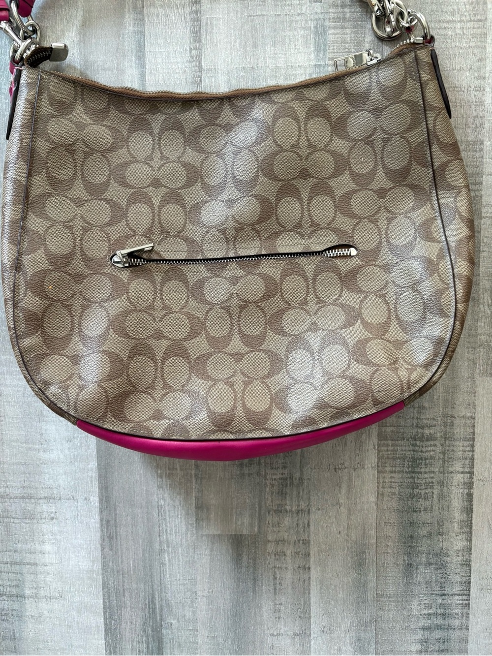 Coach Signature Canvas Hobo Shoulder Bag with Pink Trim - Picture 6 of 10